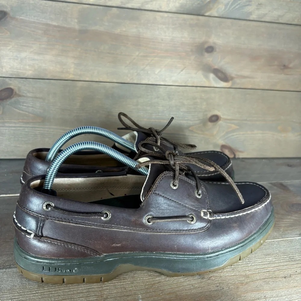 ll bean mens size 10 shoes brown leather comfort boat shoes